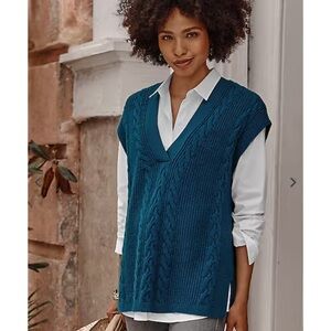 J. Jill Blue V-Neck Cable Vest Medium